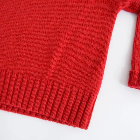 Vintage Charter Club  Red 100% Wool w/ Suede Patch Knit Crewneck Sweater L - Picture 7 of 12